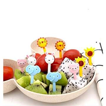 Yangcan0507 50 Pcs Food Fruit Fork Picks for Kids Cute Animals Bento Box Decor ForksCake Little Forks Dessert Forks Mini Cartoon Toothpick for Cake Dessert Pastry Party Supply