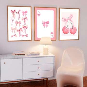 Trendy Pink Bows Wall Art - Chic Canvas Prints for Decor