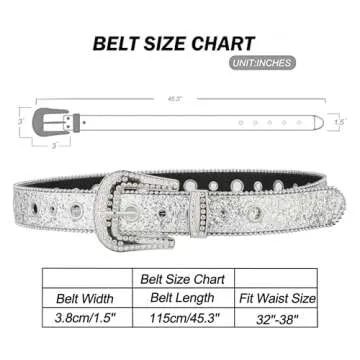 NociHah Silver Rhinestone-Belt Western-Cowgirl-Cowboy-Belts Vintage Bling Crystal Diamond Studded-Leather-Belt for Jean Pants (Silver)