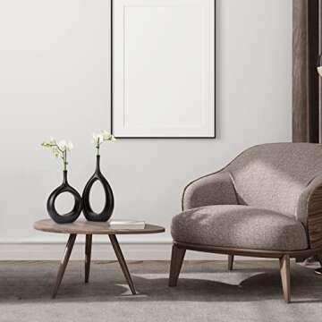 Ceramic Hollow Vases Set of 2, Flower Vase for Decor, Modern Decorative Vase Centerpiece for Wedding Dinner Table Party Living Room Office Bedroom, Housewarming Gift (Black)