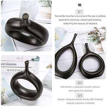 Ceramic Hollow Vases Set of 2, Flower Vase for Decor, Modern Decorative Vase Centerpiece for Wedding Dinner Table Party Living Room Office Bedroom, Housewarming Gift (Black)