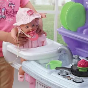 Step2 Little Baker's Kids Kitchen Playset, Indoor/Outdoor Kitchenette, Interactive Play with Lights and Sounds, Made of Durable Plastic, 30 Piece Toy Accessories, Toddlers 2+ Years Old, Purple/Pink