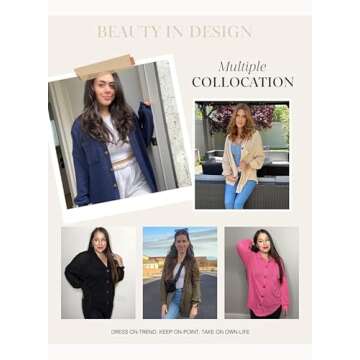 Dokotoo Hot Pink Button Up Tops for Women Long Sleeve Waffle Knit fall Jacket Loose Fit Boyfriends Pocket Outerwear winter coat Oversized Blouses fall outfits Small