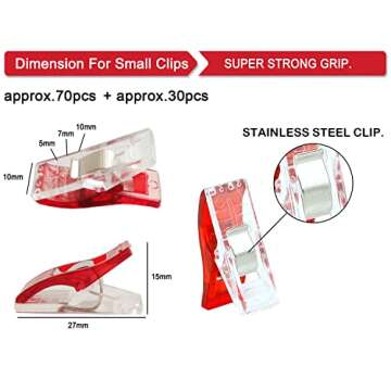 BamLue 100 Pieces Sewing Clips Multi-Color with Tin Box for Sewing Craft, Crafting, Crochet and Knitting, All Purpose Assorted Plastic Clips for Quilting Binding, Fabric, Paper Clips, Blinder Clips