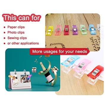 BamLue 100 Pieces Sewing Clips Multi-Color with Tin Box for Sewing Craft, Crafting, Crochet and Knitting, All Purpose Assorted Plastic Clips for Quilting Binding, Fabric, Paper Clips, Blinder Clips