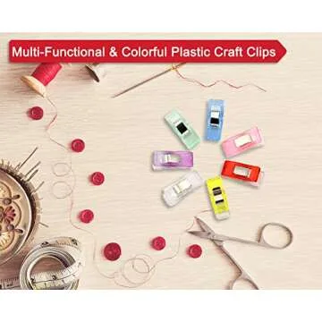 BamLue 100 Pieces Sewing Clips Multi-Color with Tin Box for Sewing Craft, Crafting, Crochet and Knitting, All Purpose Assorted Plastic Clips for Quilting Binding, Fabric, Paper Clips, Blinder Clips