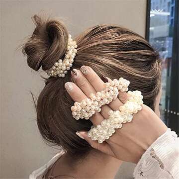 Fashion Pearl Hair Ties Elastic Hair Scrunchies Pearl Hair Ropes for Women Girls Accessories Set 3Pcs