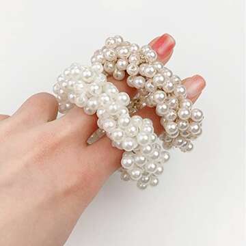 Fashion Pearl Hair Ties Elastic Hair Scrunchies Pearl Hair Ropes for Women Girls Accessories Set 3Pcs