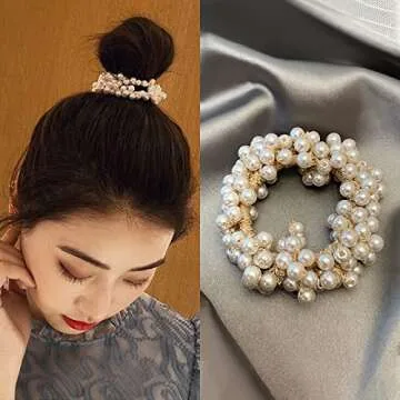 Fashion Pearl Hair Ties Elastic Hair Scrunchies Pearl Hair Ropes for Women Girls Accessories Set 3Pcs