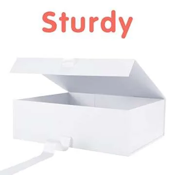 HAPPY POTATO 6 Large Gift Boxes with Ribbon 13.5x9x4.1 Inches, White Gift Boxes with Lids, Bridesmaid Proposal Boxes, Magnetic Gift Boxes for presents (Glossy White, Pack of 6)