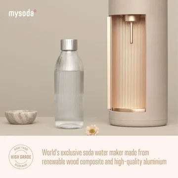 New Mysoda Glassy Design Sparkling Water Maker With 1L Glass & Plastic bottle - Silent Nordic Design Soda Maker Featuring A Sliding Door Opening - No Cylinder Included - Colour Latte