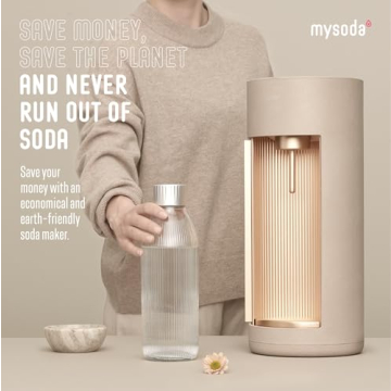 New Mysoda Glassy Design Sparkling Water Maker With 1L Glass & Plastic bottle - Silent Nordic Design Soda Maker Featuring A Sliding Door Opening - No Cylinder Included - Colour Latte