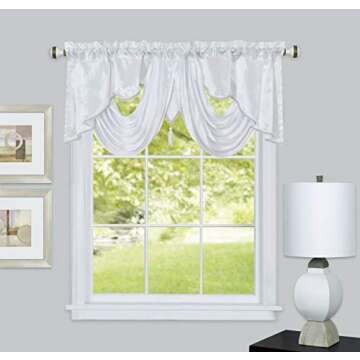 GOHD Valarie Fancy Window Valance in White - Luxurious Taffeta with Soft Satin Swag