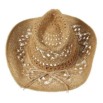 EOZY Men & Women's Summer Cowboy Cowgirl Straw Hat Hollow Out Woven Roll Up Wide Brim Hat/Camel