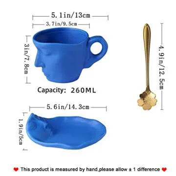 oliruim White Coffee Cup and Saucer Set - Ceramic Unique Kissing 8.5 oz Coffee Mug Set with Spoon, Face Coffee Cup and Saucer for Valentine, Wedding, Anniversary Decor (White)