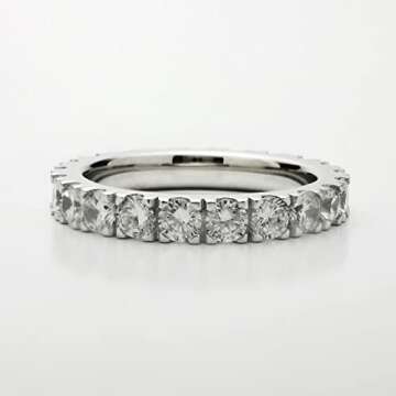 Bo.Dream 3mm Round Cubic Zirconia CZ Full Eternity Wedding Band Sterling Silver Size 5