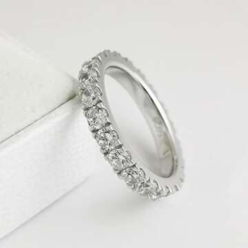 Bo.Dream 3mm Round Cubic Zirconia CZ Full Eternity Wedding Band Sterling Silver Size 5