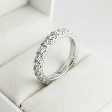 Bo.Dream 3mm Round Cubic Zirconia CZ Full Eternity Wedding Band Sterling Silver Size 5