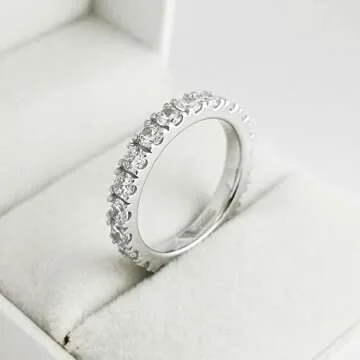 Bo.Dream 3mm Round Cubic Zirconia CZ Full Eternity Wedding Band Sterling Silver Size 5