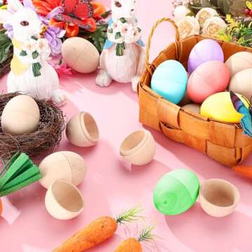 Halloscume 24 Unfinished Wooden Easter Eggs for Crafts