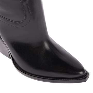 LEHOOR Women Black Cowboy Boots High Chunky Stacked Heel Western Mid Calf Boots Pointed Toe Wide Cal...