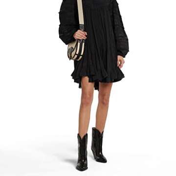 LEHOOR Black Cowboy Boots Stylish Chunky Heels Women's Western