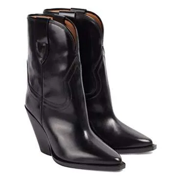 LEHOOR Black Cowboy Boots Stylish Chunky Heels Women's Western