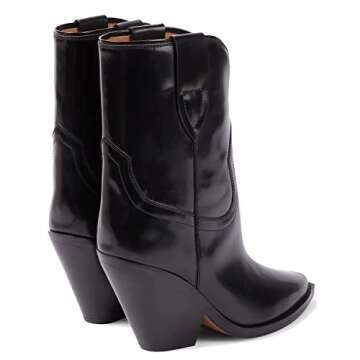 LEHOOR Black Cowboy Boots Stylish Chunky Heels Women's Western