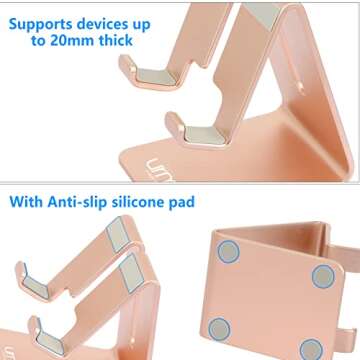 Urmust Cell Phone Stand for Desk Phone Holder Dock Cradle Stand for iPhone 15 14 13 12 11 Pro Max X Xr 8 Plus 7 6, Tablet(4-10in) Light Gold