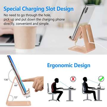 Urmust Cell Phone Stand for Desk Phone Holder Dock Cradle Stand for iPhone 15 14 13 12 11 Pro Max X Xr 8 Plus 7 6, Tablet(4-10in) Light Gold