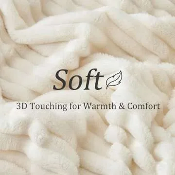BEDELITE Fleece Throw Blanket for Couch - 300GSM Soft & Warm Fluffy Cream White Blanket, Decorative and Giftable Striped Blankets for Women, Men, 50"x60"