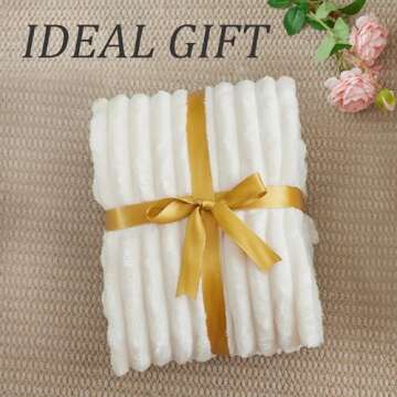 BEDELITE Fleece Throw Blanket for Couch - 300GSM Soft & Warm Fluffy Cream White Blanket, Decorative and Giftable Striped Blankets for Women, Men, 50"x60"