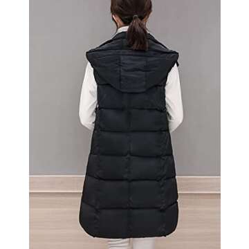 Fiona Jolin Long Puffer Vest Women Sleeveless Hooded Puffy Jacket Coat Outerwear Vest Gilet