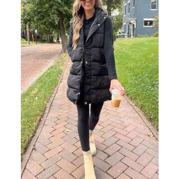 Fiona Jolin Long Puffer Vest Women Sleeveless Hooded Puffy Jacket Coat Outerwear Vest Gilet