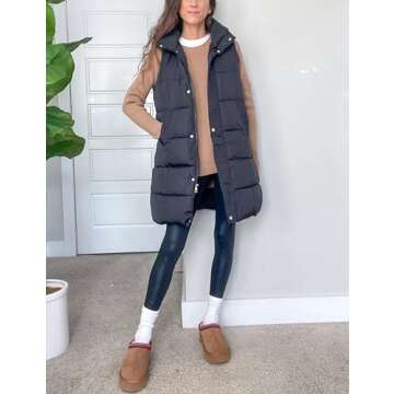 Fiona Jolin Long Puffer Vest Women Sleeveless Hooded Puffy Jacket Coat Outerwear Vest Gilet