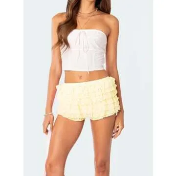 NUFIWI Yellow Ruffle Shorts for Women