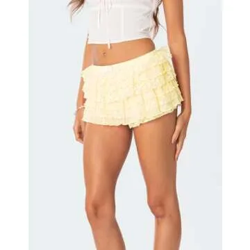 NUFIWI Yellow Ruffle Shorts for Women