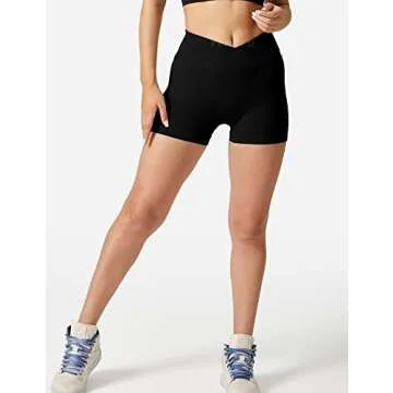 YEOREO Women Cross Waist Seamless Scrunch Workout Shorts High Waisted Booty Lifting Gym Yoga Shorts Black S