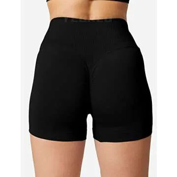 YEOREO Women Cross Waist Seamless Scrunch Workout Shorts High Waisted Booty Lifting Gym Yoga Shorts Black S
