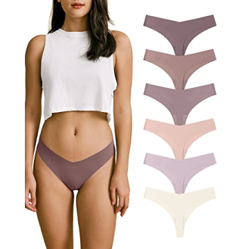 SHARICCA Women No Show Seamless Underwear Thong Invisible Soft Panties Multi Pack, S, 6P12