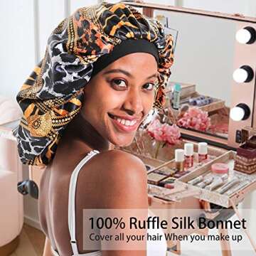 Extra Large Silk Bonnet for Women Double-Layer Satin Sleep Cap for Curly Natural Frizzy Hair