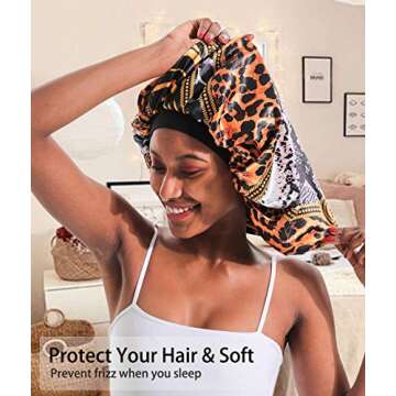 Extra Large Silk Bonnet for Women Double-Layer Satin Sleep Cap for Curly Natural Frizzy Hair