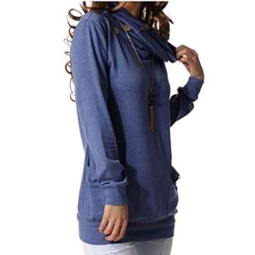 levaca Long Sleeve Shirts For Women Cowl Neck Sweatshirts Tunic Tops for Leggings Blue L V02