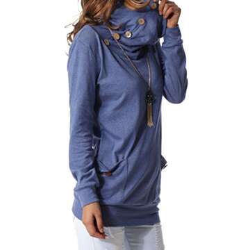 levaca Long Sleeve Shirts For Women Cowl Neck Sweatshirts Tunic Tops for Leggings Blue L V02