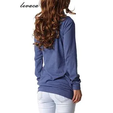 levaca Long Sleeve Shirts For Women Cowl Neck Sweatshirts Tunic Tops for Leggings Blue L V02