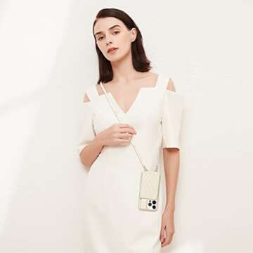 LAMEEKU Wallet Case Compatible with iPhone 12 Pro Max, Magnetic Wireless Charging Card Holder Case Quilted Leather Crossbody Wallet Case Compatible with iPhone 12 Pro Max, 6.7 Inch-Beige