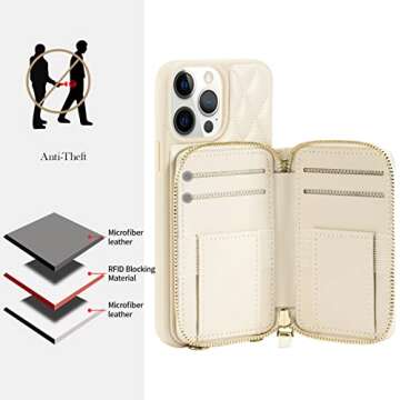 LAMEEKU Wallet Case Compatible with iPhone 12 Pro Max, Magnetic Wireless Charging Card Holder Case Quilted Leather Crossbody Wallet Case Compatible with iPhone 12 Pro Max, 6.7 Inch-Beige