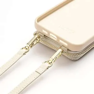 LAMEEKU Wallet Case Compatible with iPhone 12 Pro Max, Magnetic Wireless Charging Card Holder Case Quilted Leather Crossbody Wallet Case Compatible with iPhone 12 Pro Max, 6.7 Inch-Beige