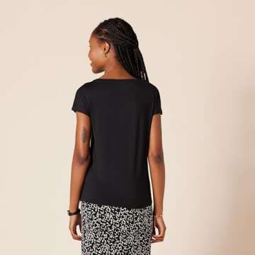 Amazon Essentials Women's Jersey Standard-Fit Short-Sleeve Boat-Neck T-Shirt, Pack of 2, Black/White French Stripe, Large