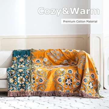 Boho Throw Blanket for Bed - 100% Cotton Ultra Soft Rustic Quilt Spring Blanket - Floral Printed Farmhouse Decor Bed Blankets,90"×98" All Season Rustic Throw for Sofa Couch Chair